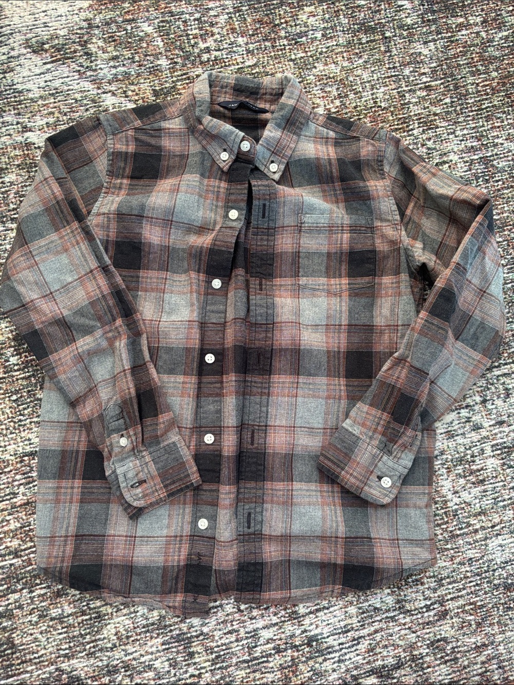 Janie and Jack Plaid Button-Down Shirt in Brown and Gray